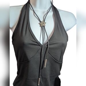 A029 - Black Chord Star Rhinestone Shiny Bling Lariat Adjustable Necklace